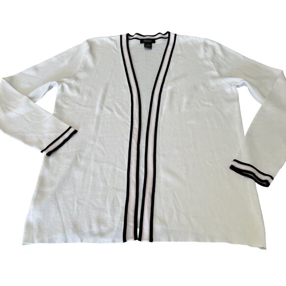 Peck & Peck White Cardigan Sweater Open Front Woman’s Size Medium Preppy Office - Picture 4 of 8